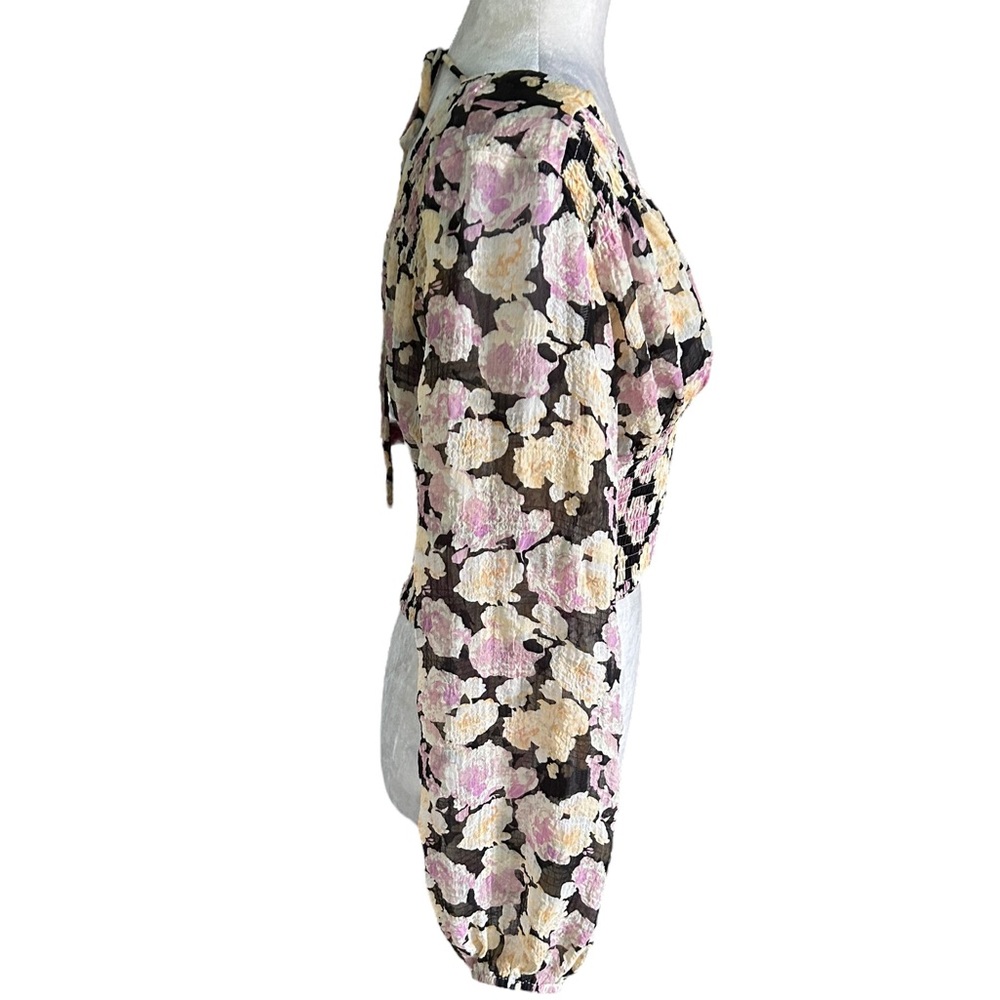 Lulus Romantic Impression Black Floral Smocked Tie Back Cropped Top - M - Picture 7 of 15